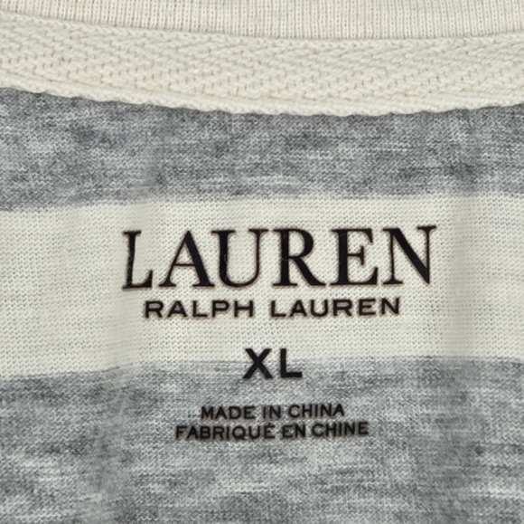 Lauren Ralph Lauren Long Sleeve Striped Cotton Nightgown  XL Grey White Jersey - Picture 7 of 10